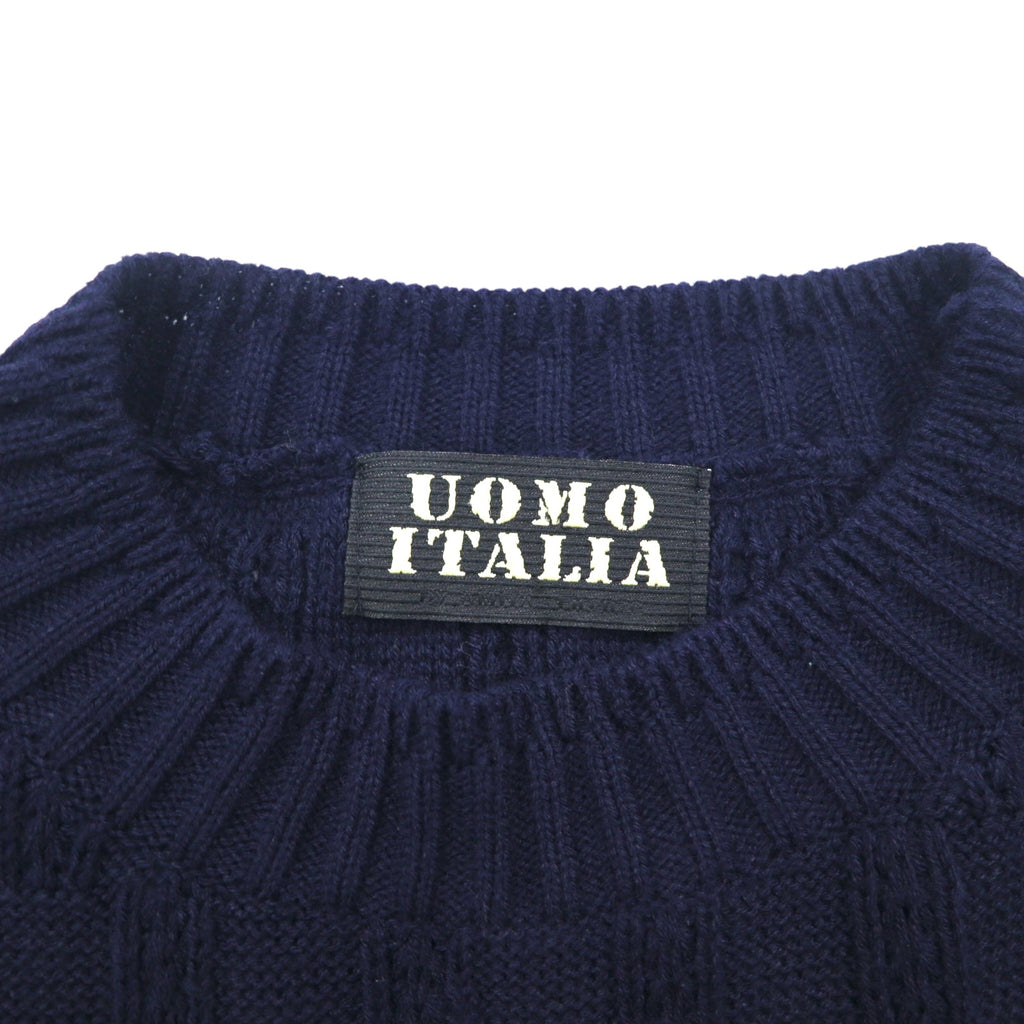 Vintage 90s Jacquard Knit UOMO ITALIA Acrylic Knit Block Check Jacquard Sweater M Navy