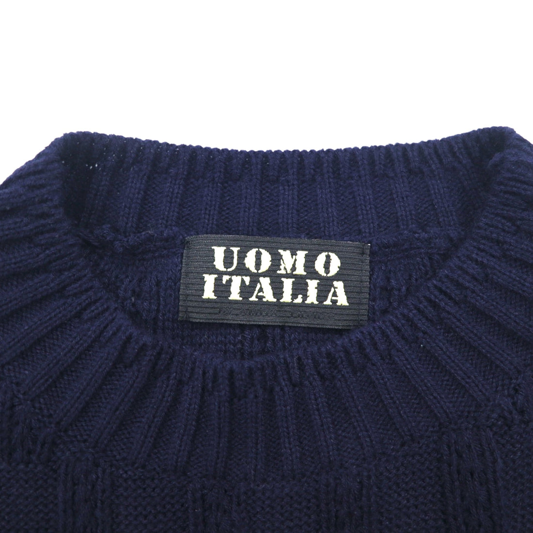 Vintage 90s Jacquard Knit UOMO ITALIA Acrylic Knit Block Check Jacquard Sweater M Navy