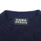 Vintage 90s Jacquard Knit UOMO ITALIA Acrylic Knit Block Check Jacquard Sweater M Navy