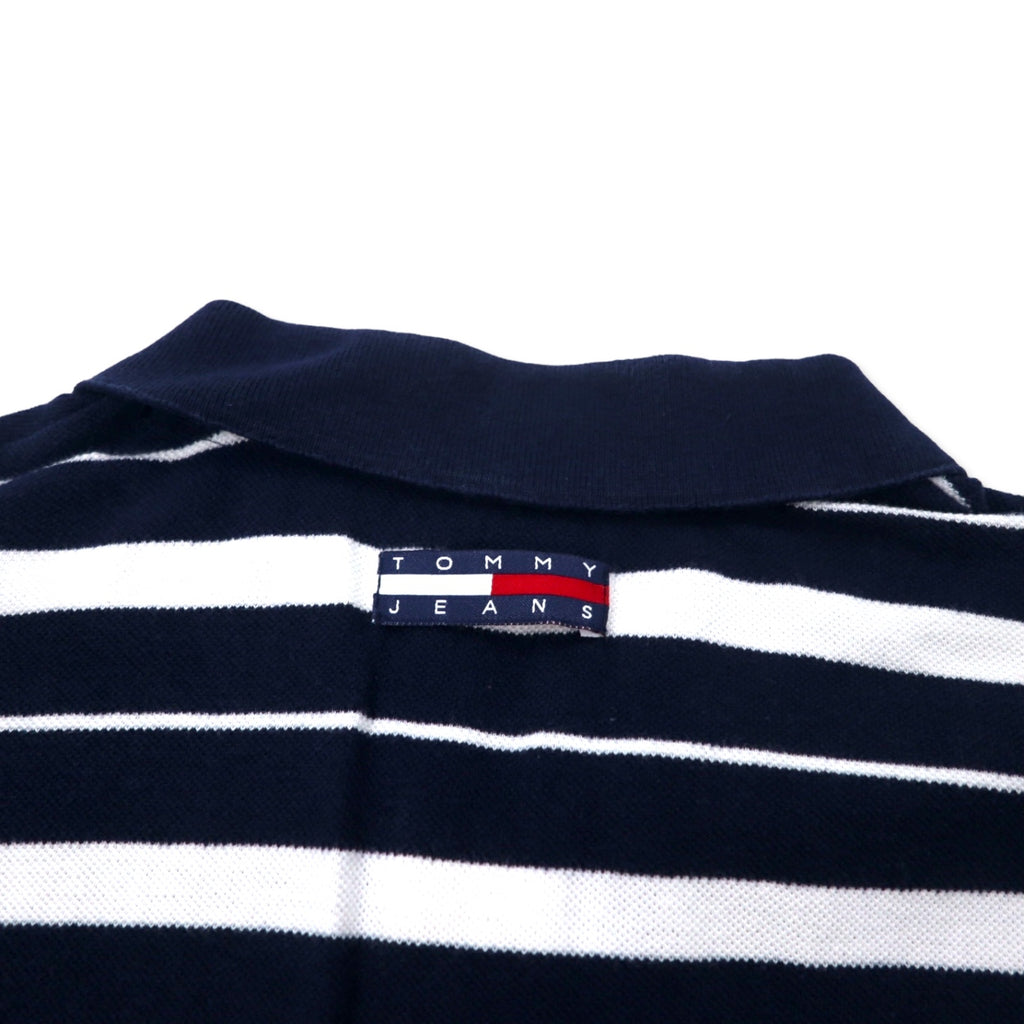 TOMMY JEANS 90s Striped Rugby Shirt Polo Shirt Long Sleeve L Navy Cotton