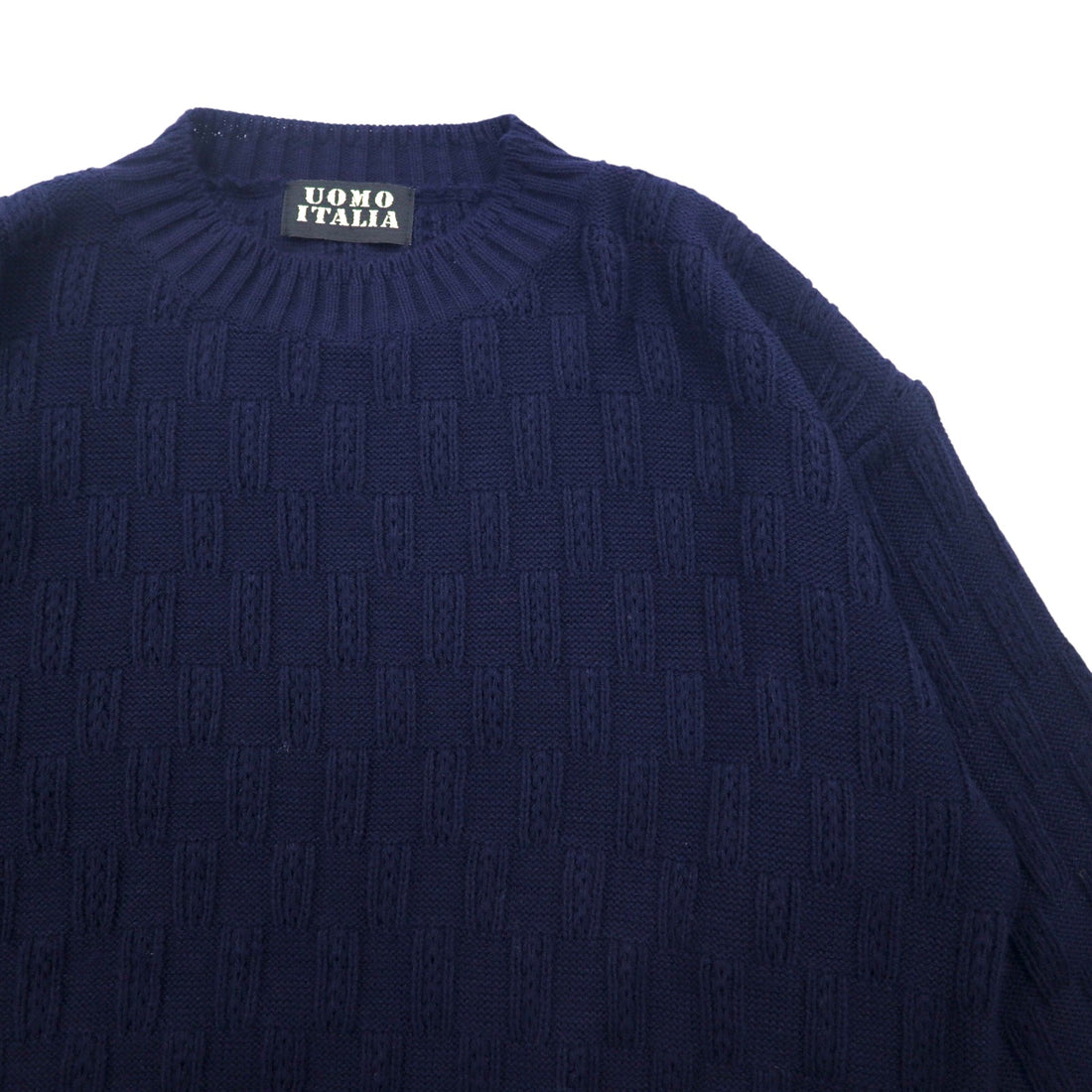 Vintage 90s Jacquard Knit UOMO ITALIA Acrylic Knit Block Check Jacquard Sweater M Navy
