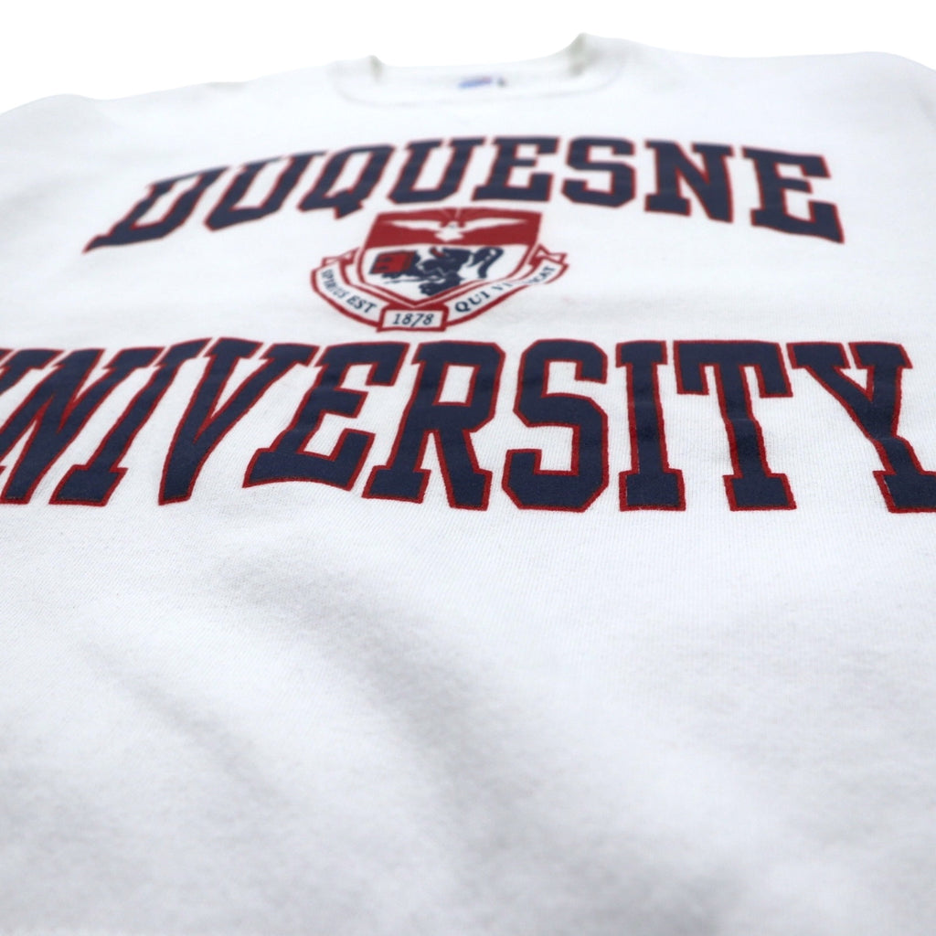 Made in USA 90s RUSSELL ATHLETIC College Print Sweatshirt XL White Cotton Arch Logo 3-Layer Print DUQUESNE UNIVERSITY