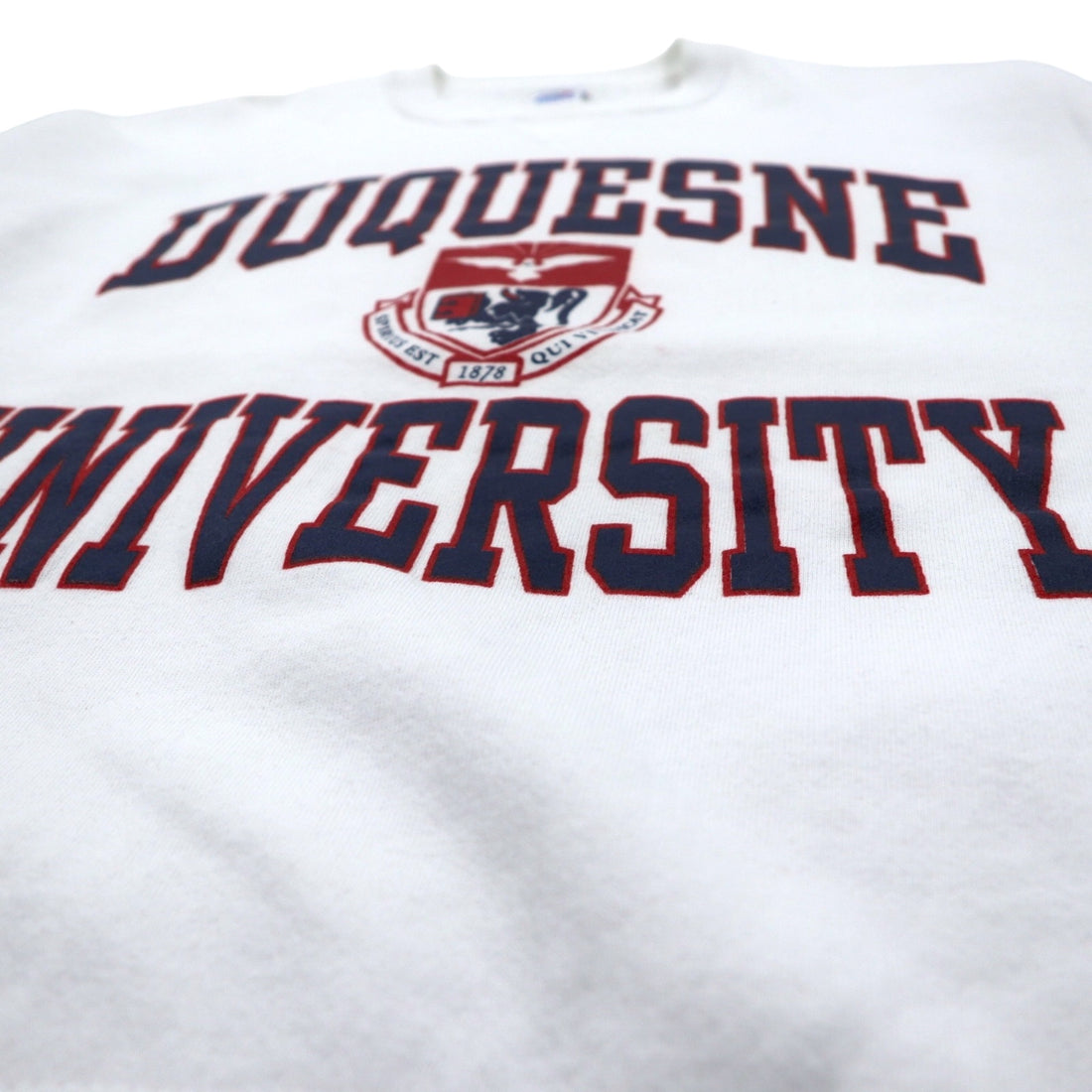Made in USA 90s RUSSELL ATHLETIC College Print Sweatshirt XL White Cotton Arch Logo 3-Layer Print DUQUESNE UNIVERSITY