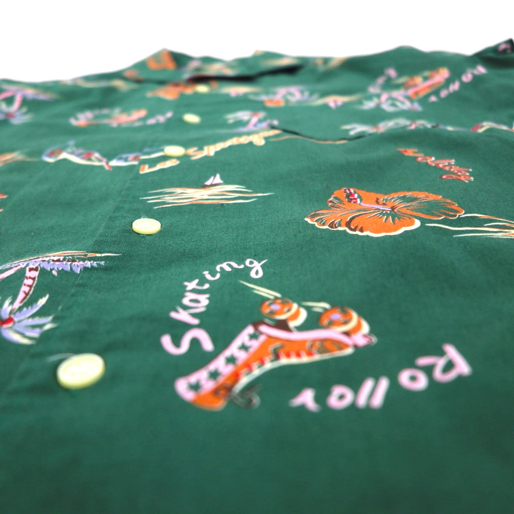 BIG JOHN 90s Open Collar Aloha Shirt, Box Shirt, Size S, Green, Cotton, All-Over Print, Beach