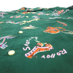 BIG JOHN 90s Open Collar Aloha Shirt, Box Shirt, Size S, Green, Cotton, All-Over Print, Beach