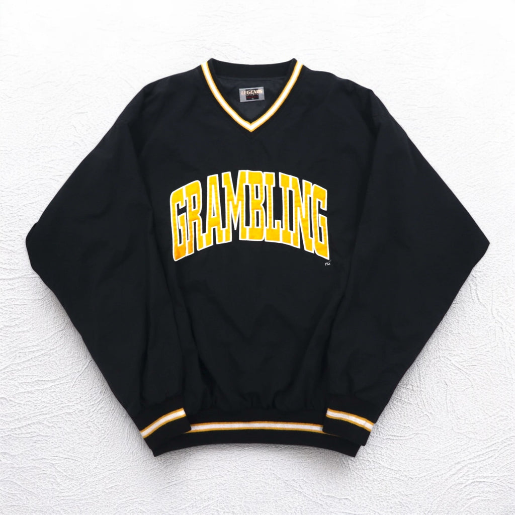 LEGENDS ATHLETIC USA made 90s rib line piste pullover nylon jacket XL black college GRAMBLING arch logo