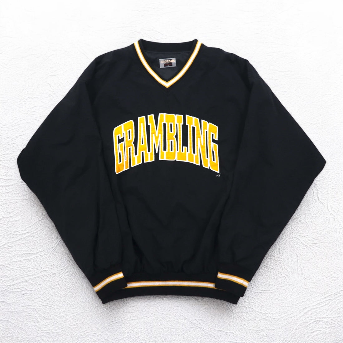 LEGENDS ATHLETIC USA made 90s rib line piste pullover nylon jacket XL black college GRAMBLING arch logo