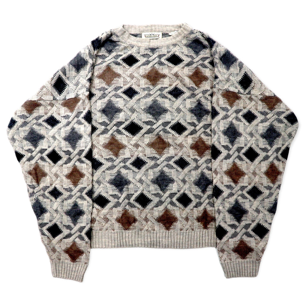 NATURAL ISSUE 90's Allover Pattern Low Gauge Knit Sweater XXL Gray Acrylic