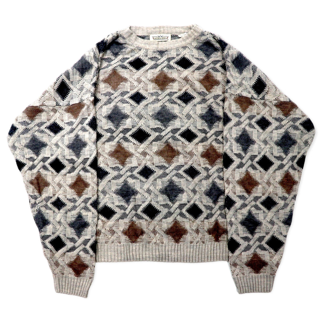 NATURAL ISSUE 90's Allover Pattern Low Gauge Knit Sweater XXL Gray Acrylic