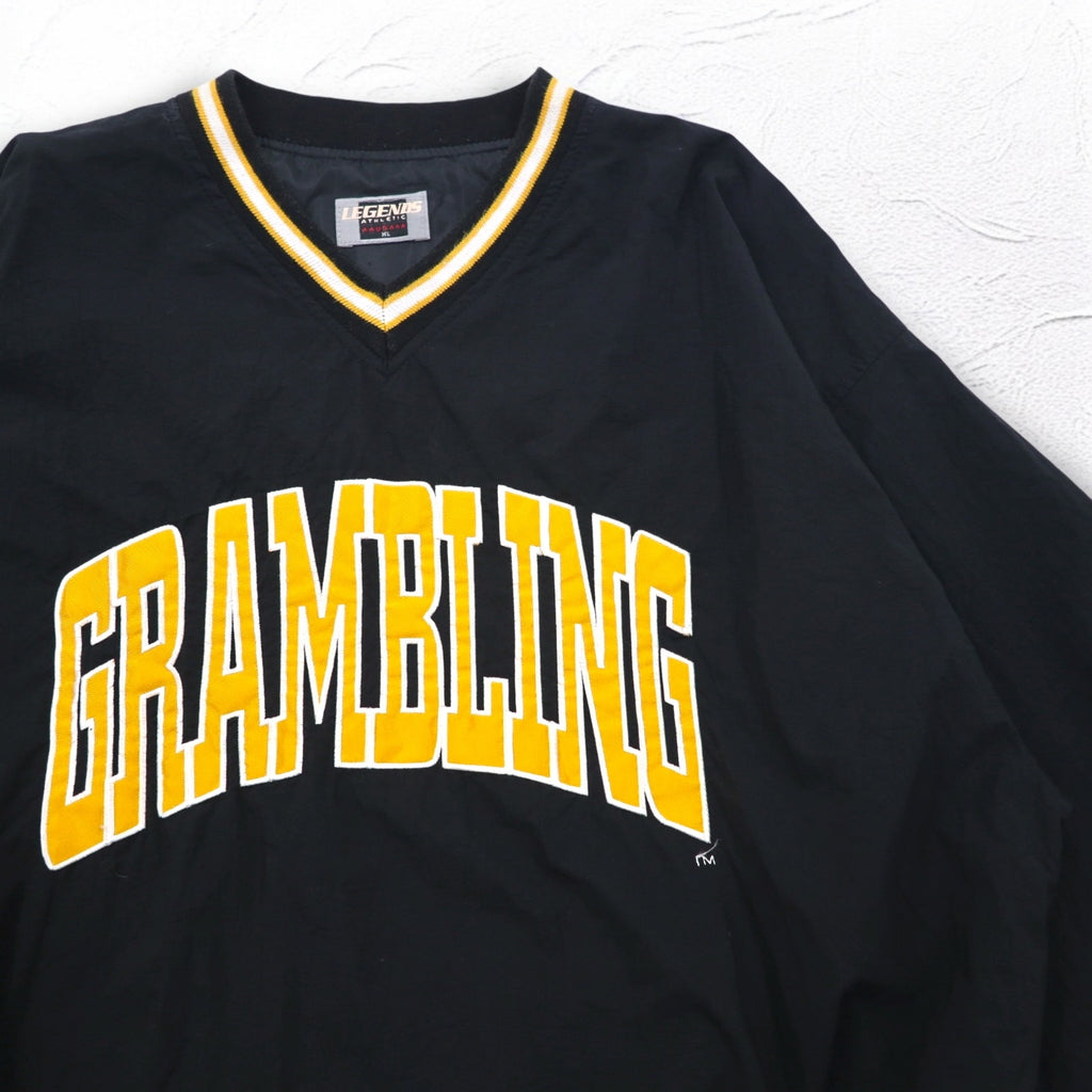 LEGENDS ATHLETIC USA made 90s rib line piste pullover nylon jacket XL black college GRAMBLING arch logo