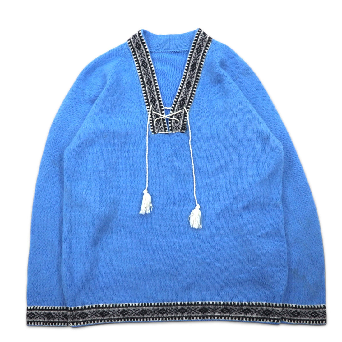Vintage Tyrolean Knit Sweater Tyrolean knit sweater M blue acrylic fringe Nordic