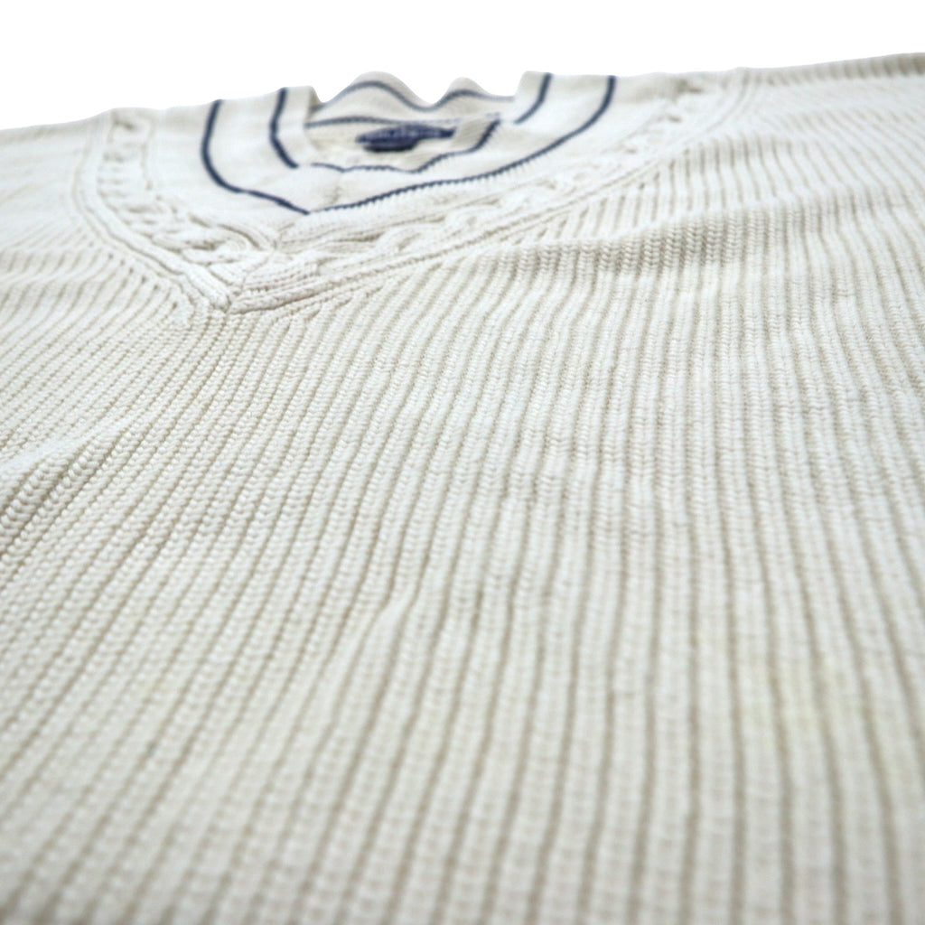 nautica 90s Tilden Knit V-Neck Sweater, Large, Cream, Cotton, Cable Knit