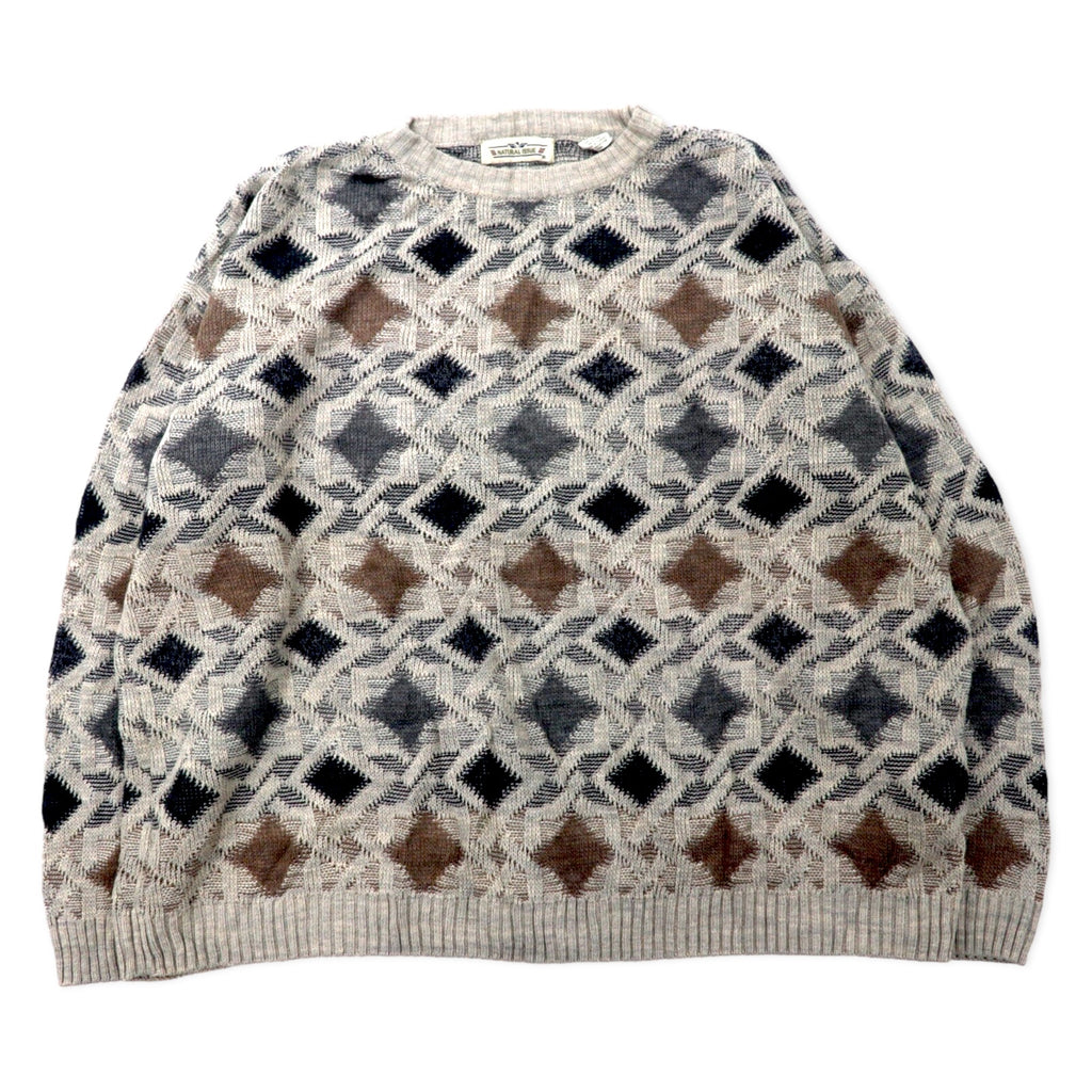 日本然リトテ-古着オンライン-NATURAL ISSUE 90年代 総柄 ローゲージニット セーター XXL グレー アクリル-Natural ISSUE 90s Patterned Low Gauge Knit Sweater XXL Gray Acrylic