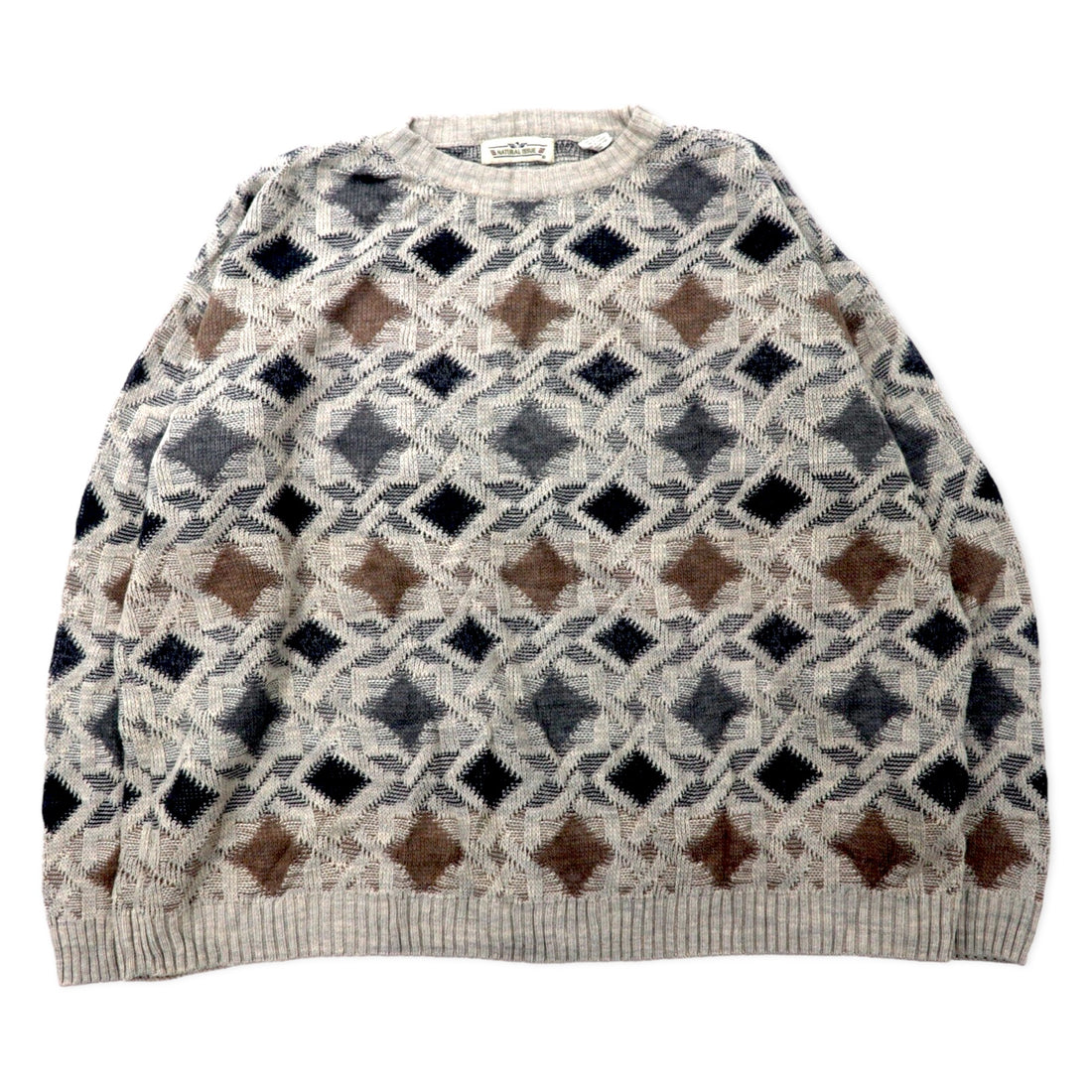 日本然リトテ-古着オンライン-NATURAL ISSUE 90年代 総柄 ローゲージニット セーター XXL グレー アクリル-Natural ISSUE 90s Patterned Low Gauge Knit Sweater XXL Gray Acrylic