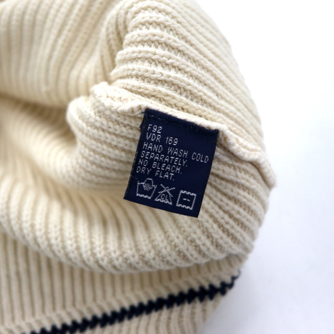 nautica 90s Tilden Knit V-Neck Sweater, Large, Cream, Cotton, Cable Knit