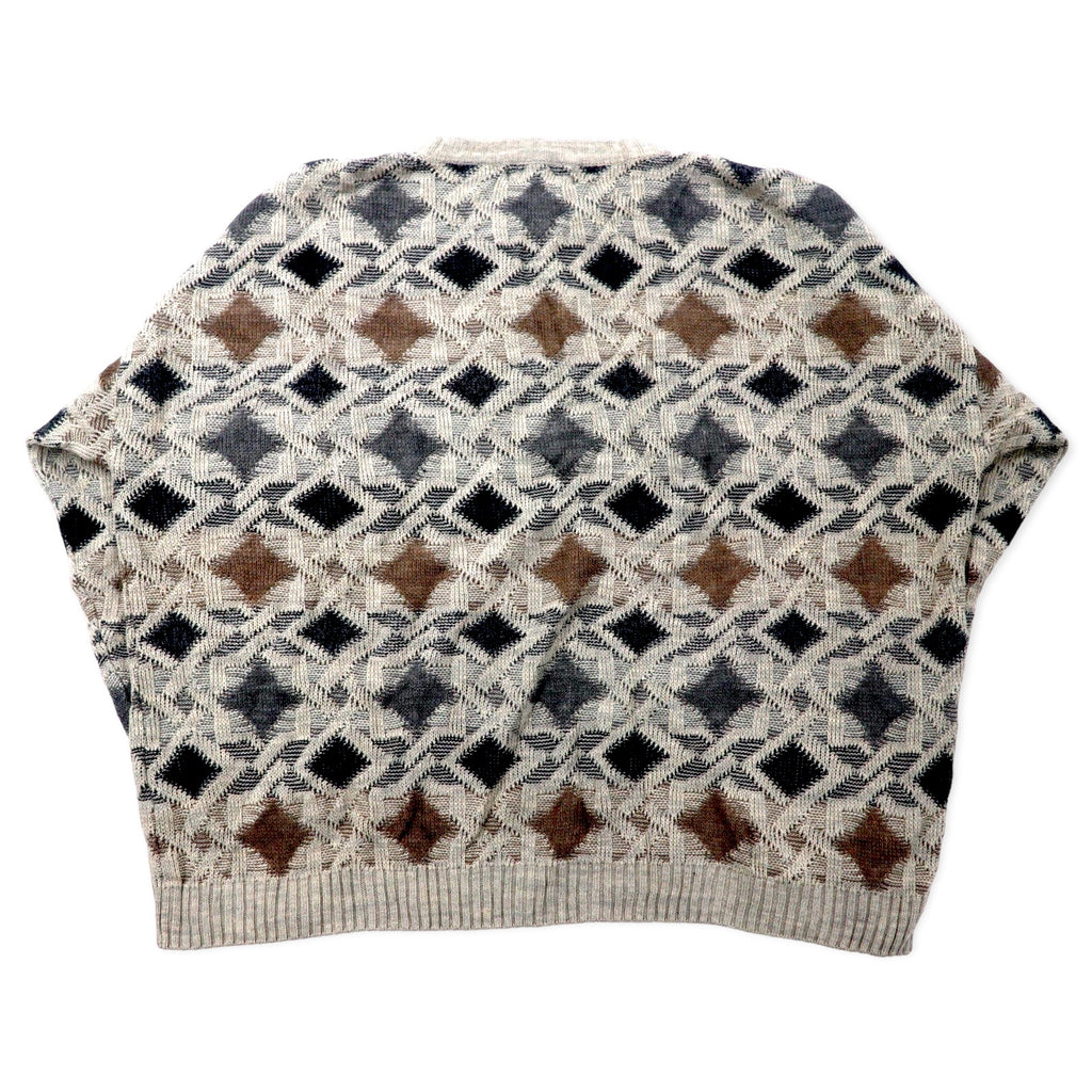 NATURAL ISSUE 90's Allover Pattern Low Gauge Knit Sweater XXL Gray Acrylic