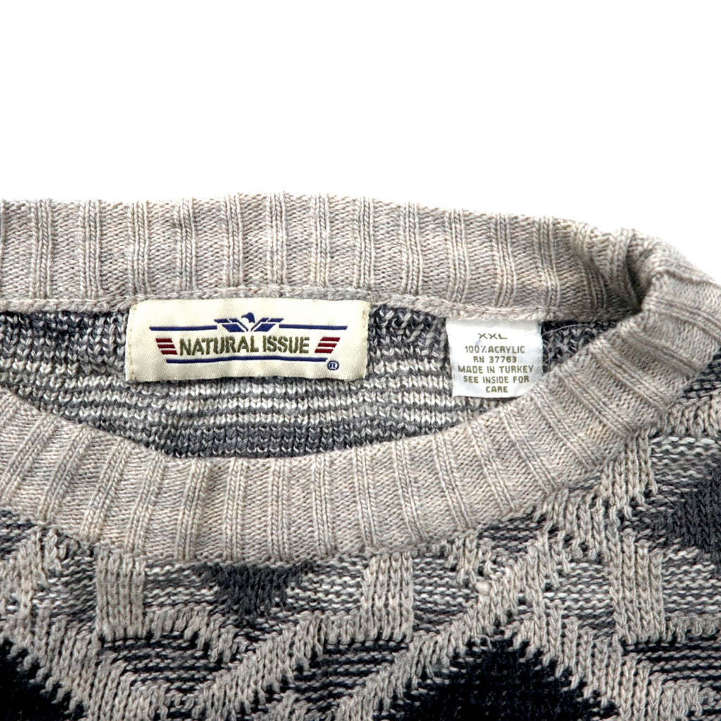 NATURAL ISSUE 90's Allover Pattern Low Gauge Knit Sweater XXL Gray Acrylic