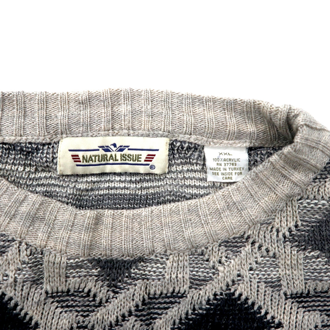 NATURAL ISSUE 90's Allover Pattern Low Gauge Knit Sweater XXL Gray Acrylic
