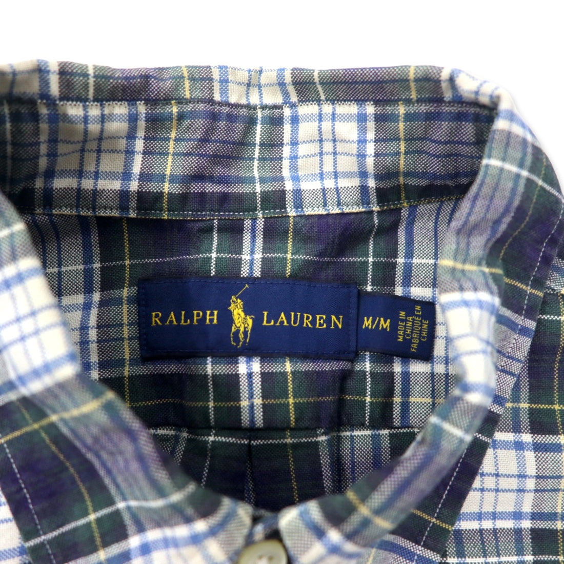 RALPH LAUREN Button-down shirt, M, green, check, cotton, small pony embroidery