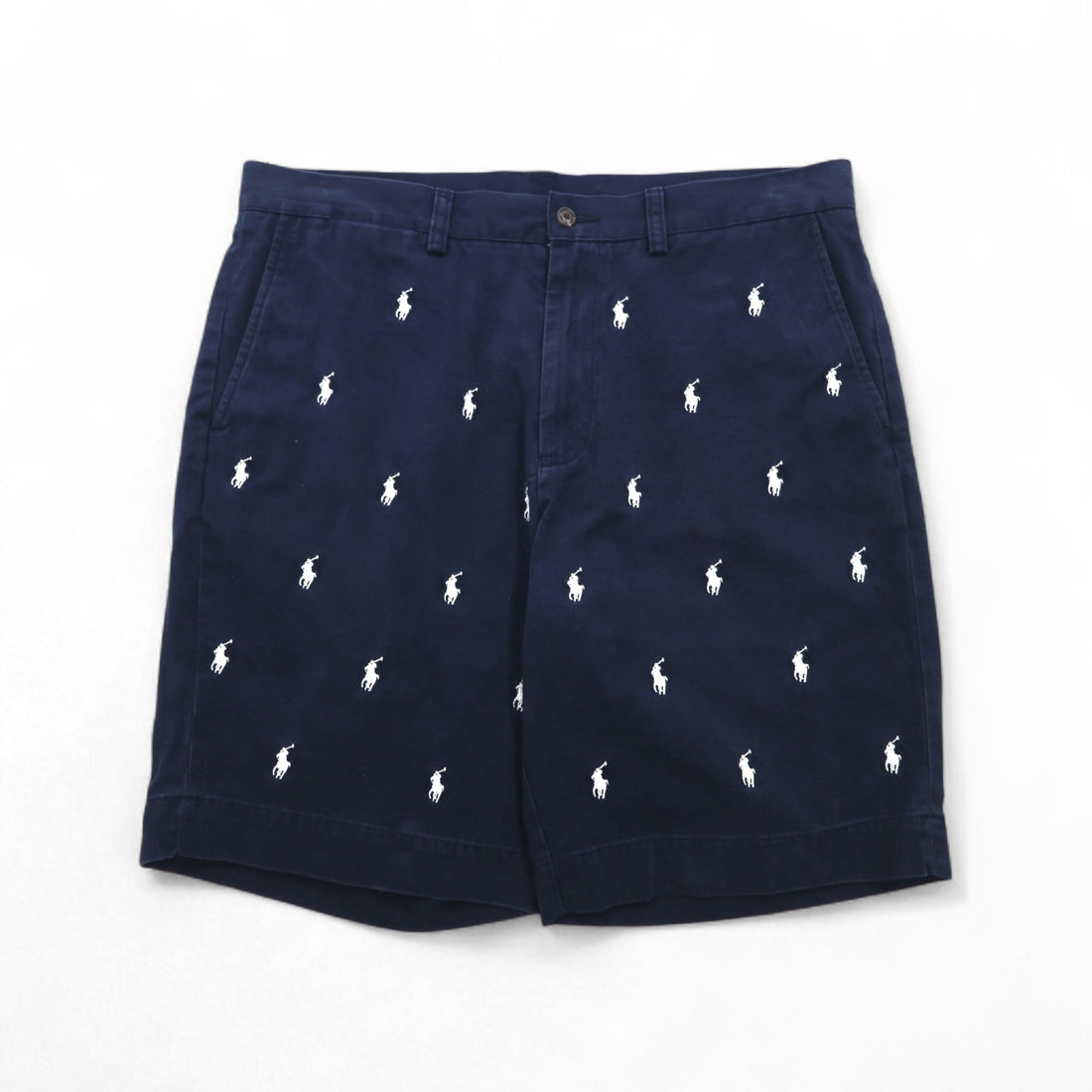 POLO RALPH LAUREN クラシックフィット ショート チノパンツ ハーフパンツ L ネイビー オールオーバーポニー 刺繍