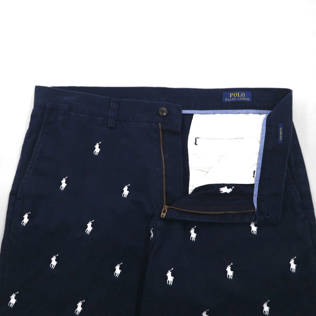 POLO RALPH LAUREN クラシックフィット ショート チノパンツ ハーフパンツ L ネイビー オールオーバーポニー 刺繍
