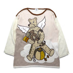 Castelbajac sport 90s patterned knit sweater, M, beige, linen, character, made in Japan