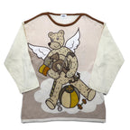 Castelbajac sport 90s patterned knit sweater, M, beige, linen, character, made in Japan