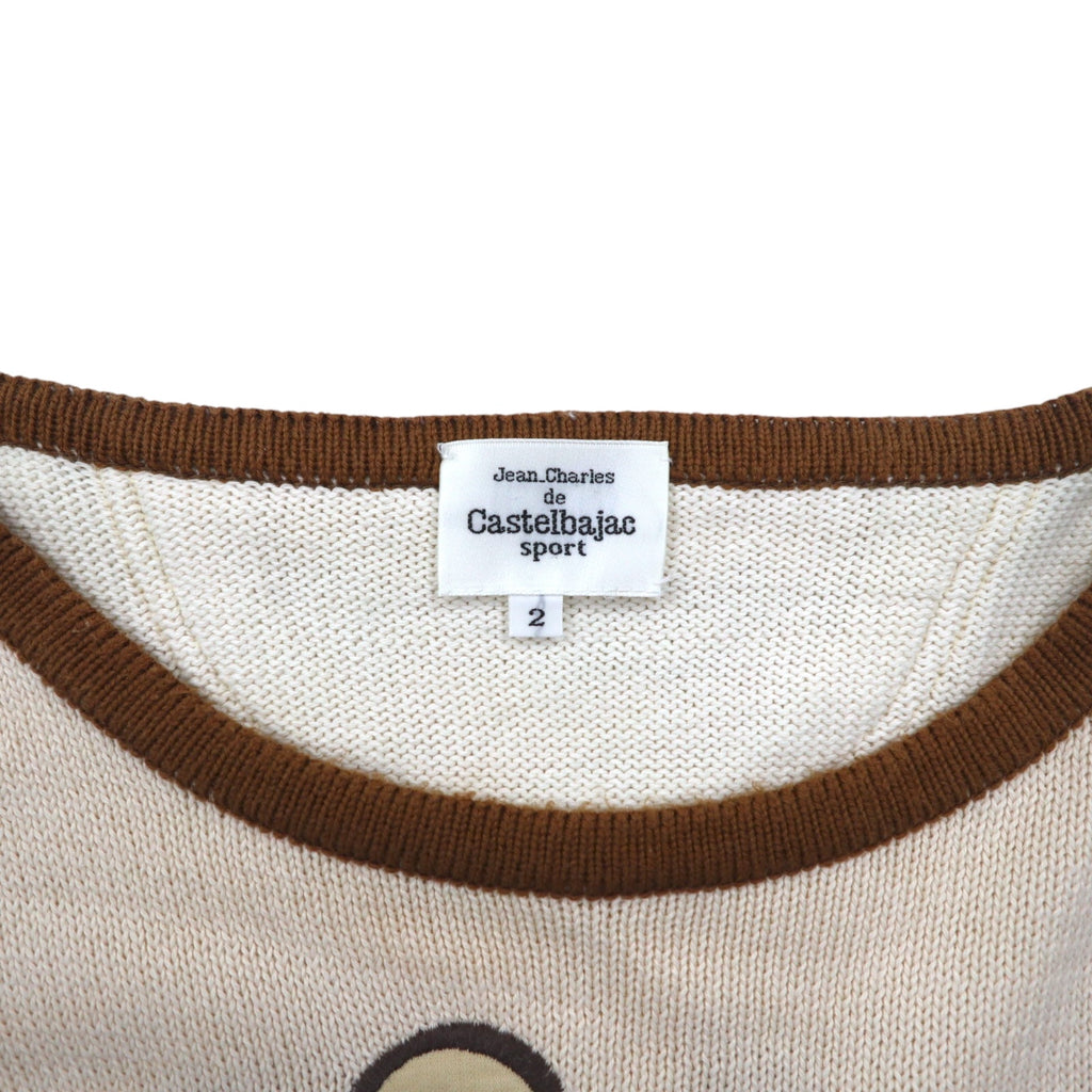 Castelbajac sport 90s patterned knit sweater, M, beige, linen, character, made in Japan