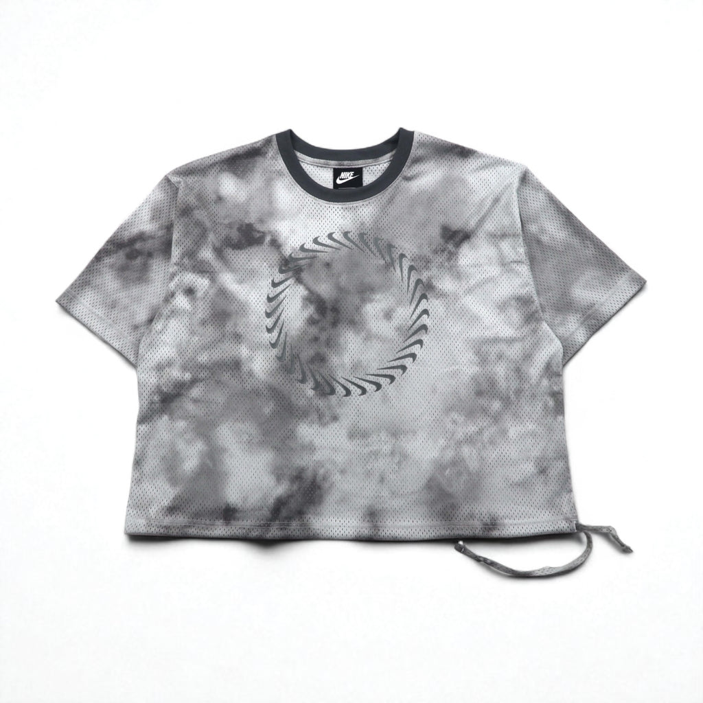 NIKE Mesh Crop Top, S/S, Tie-Dye Polyester, Gray, Size XL, CZ9325-084