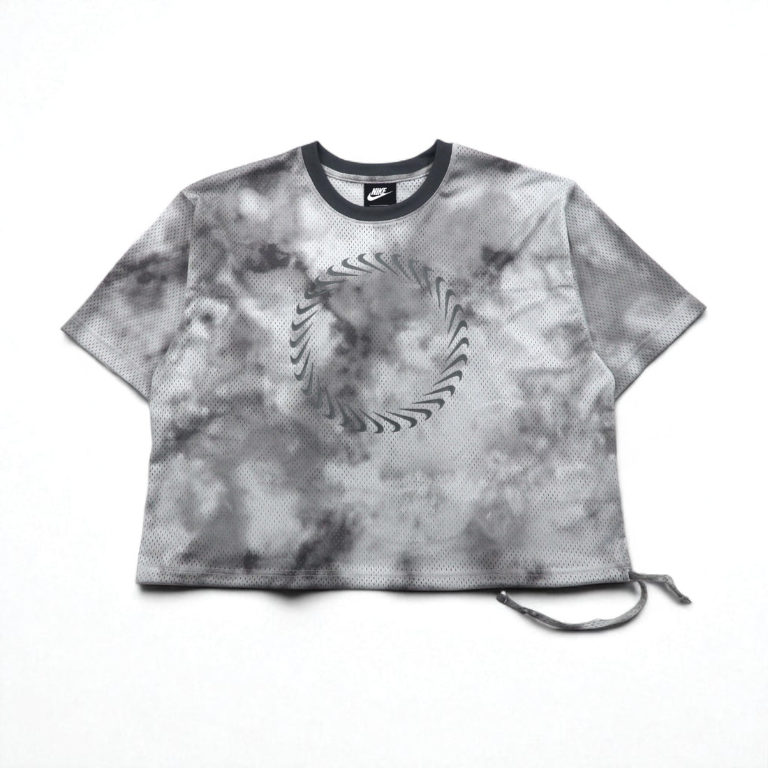 NIKE Mesh Crop Top, S/S, Tie-Dye Polyester, Gray, Size XL, CZ9325-084