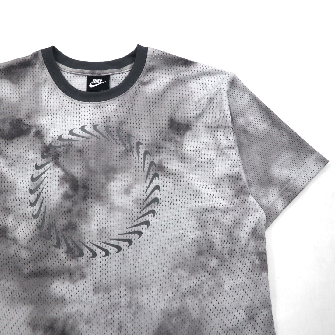 NIKE Mesh Crop Top, S/S, Tie-Dye Polyester, Gray, Size XL, CZ9325-084