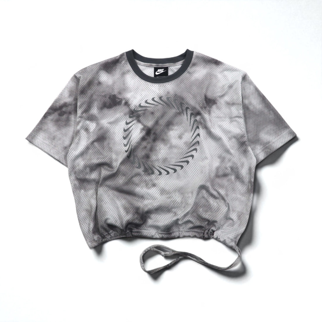 NIKE Mesh Crop Top, S/S, Tie-Dye Polyester, Gray, Size XL, CZ9325-084