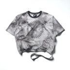 NIKE Mesh Crop Top, S/S, Tie-Dye Polyester, Gray, Size XL, CZ9325-084