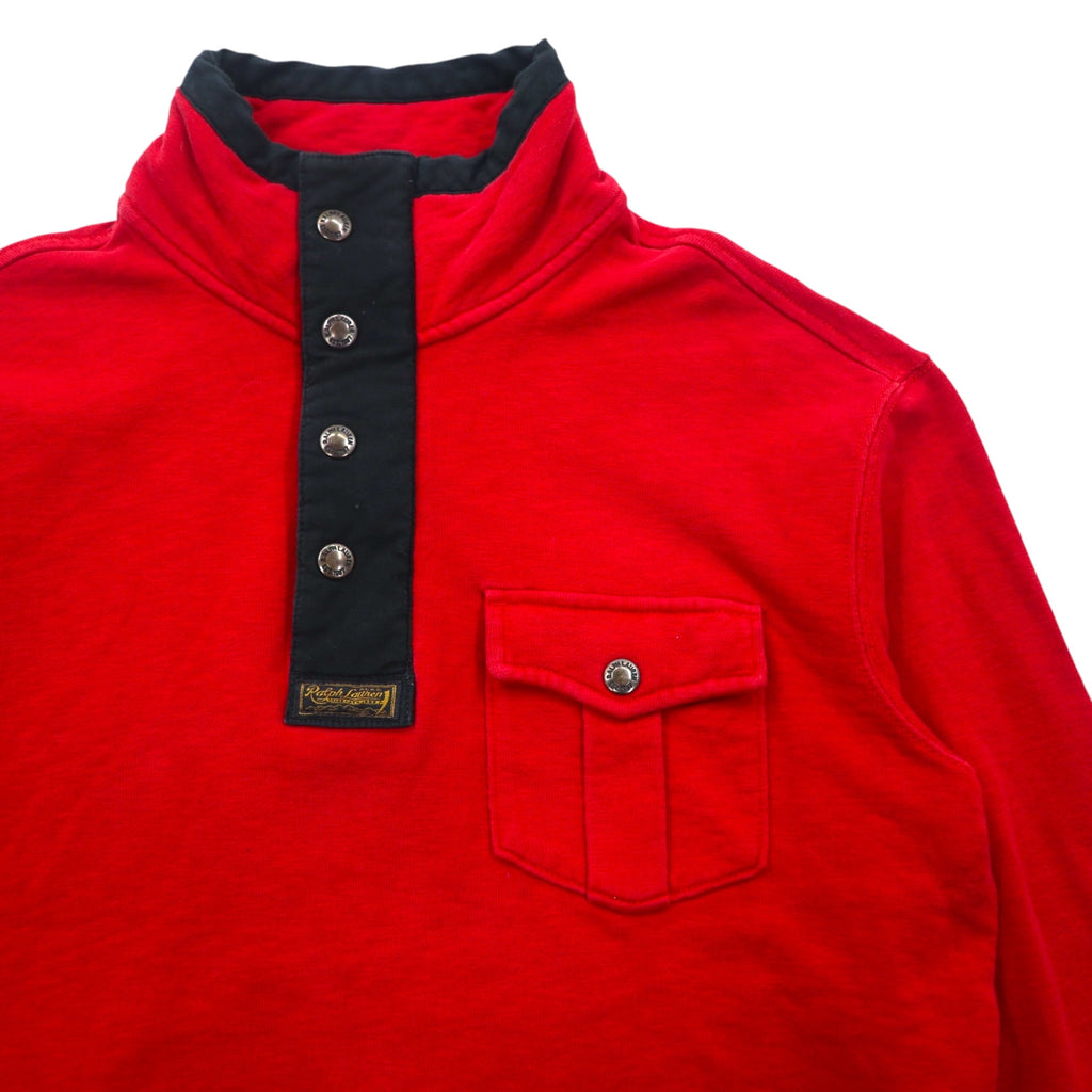 Polo by Ralph Lauren Half Zip Sweatshirt S Red Chest Pocket TALON Zip Snap Button