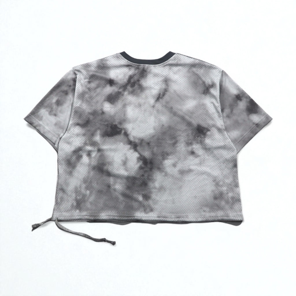 NIKE Mesh Crop Top, S/S, Tie-Dye Polyester, Gray, Size XL, CZ9325-084