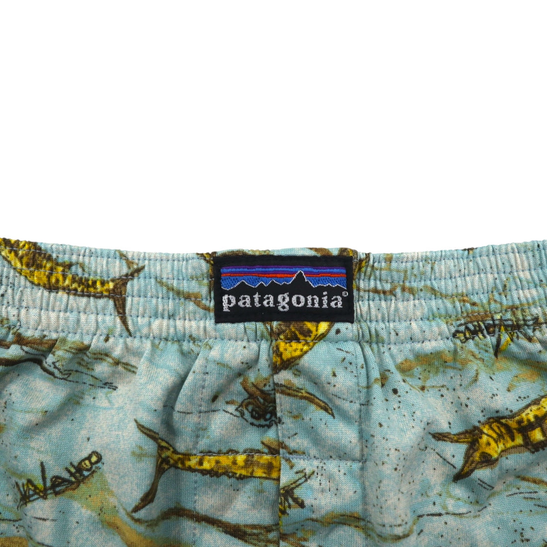 Patagonia 2000s Made in USA Capilene Trunks Shorts, Size L, Blue, All-Over Fish Print, 45111
