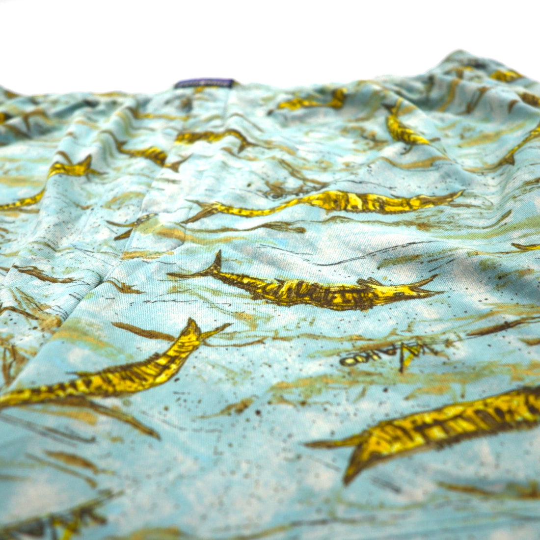 Patagonia 2000s Made in USA Capilene Trunks Shorts, Size L, Blue, All-Over Fish Print, 45111
