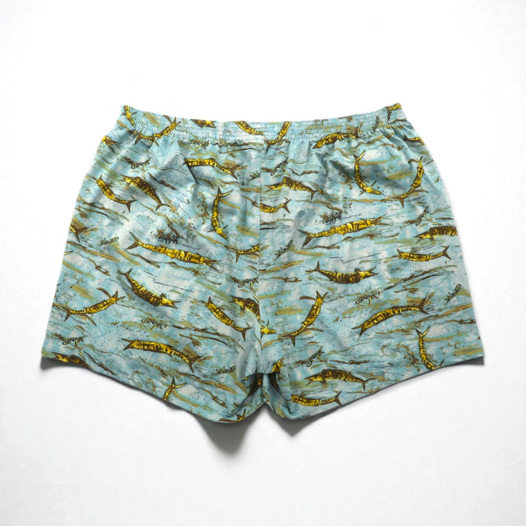Patagonia 2000s Made in USA Capilene Trunks Shorts, Size L, Blue, All-Over Fish Print, 45111