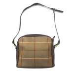 Burberrys Old Window Pen Check Shoulder Bag Beige Beaded Nylon Canvas Leather