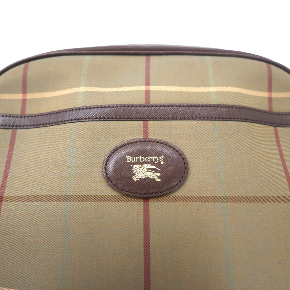 Burberrys Old Window Pen Check Shoulder Bag Beige Beaded Nylon Canvas Leather