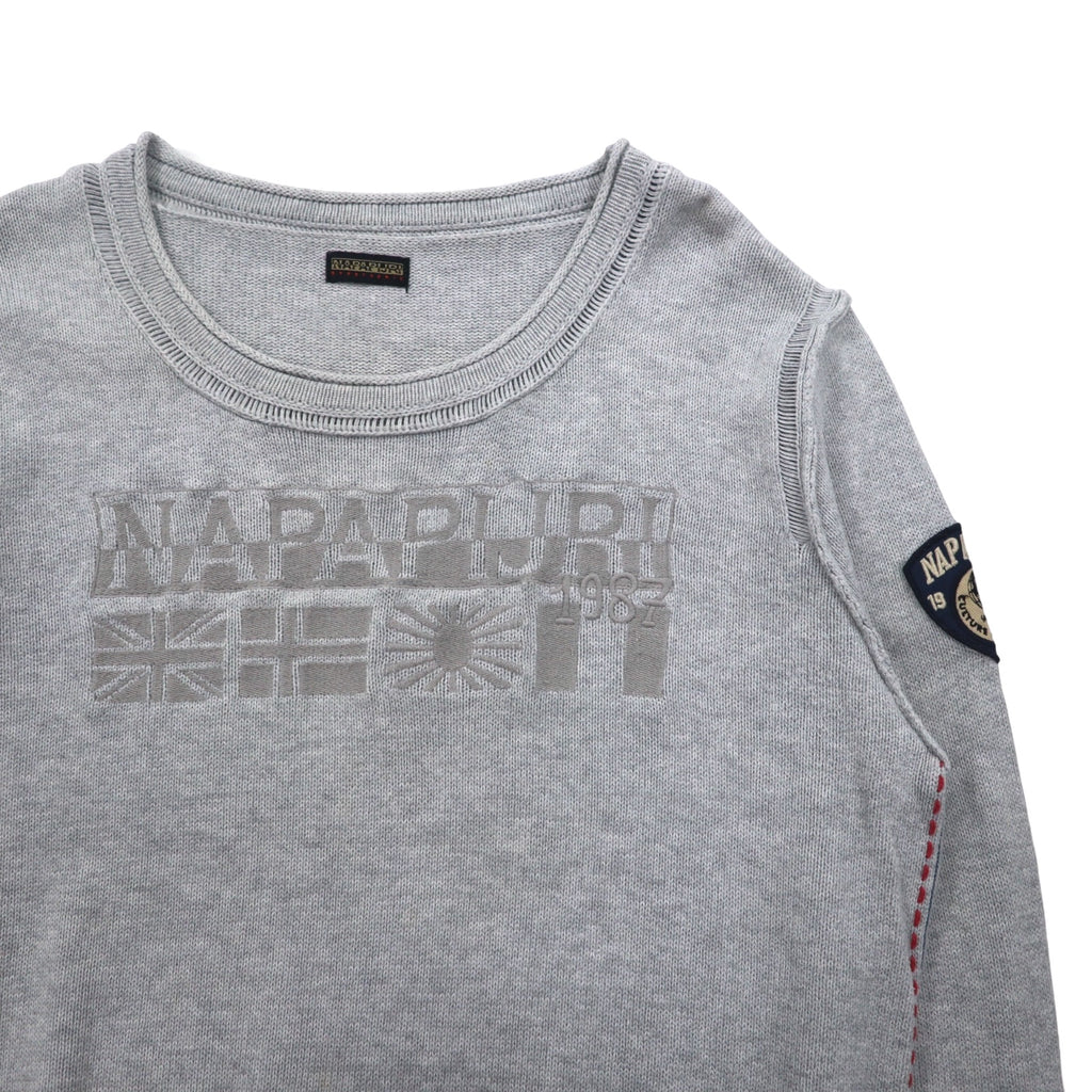 NAPAPIJRI Cotton Knit Sweater M Grey Patch S13-DELEVEN S1358E
