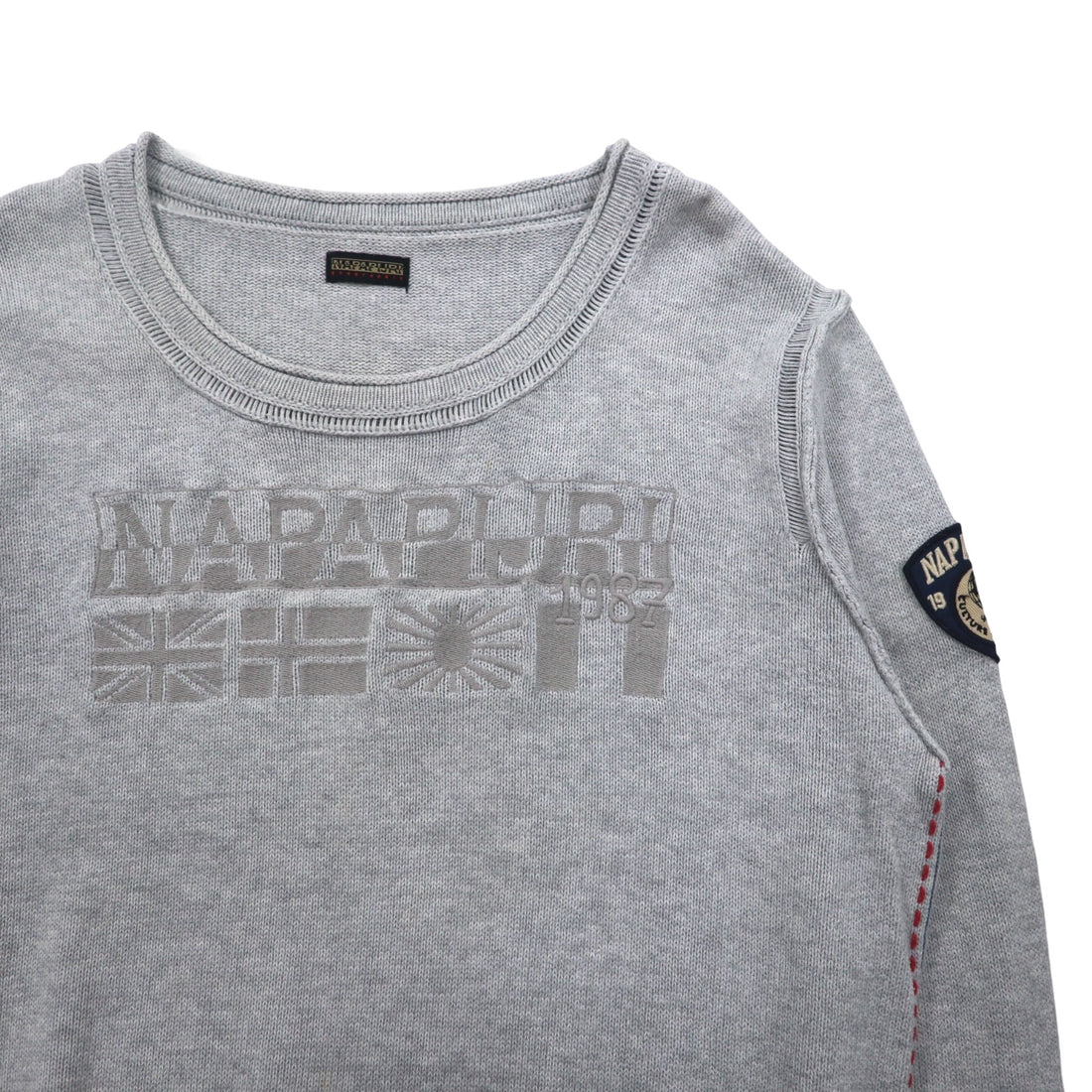 NAPAPIJRI Cotton Knit Sweater M Grey Patch S13-DELEVEN S1358E