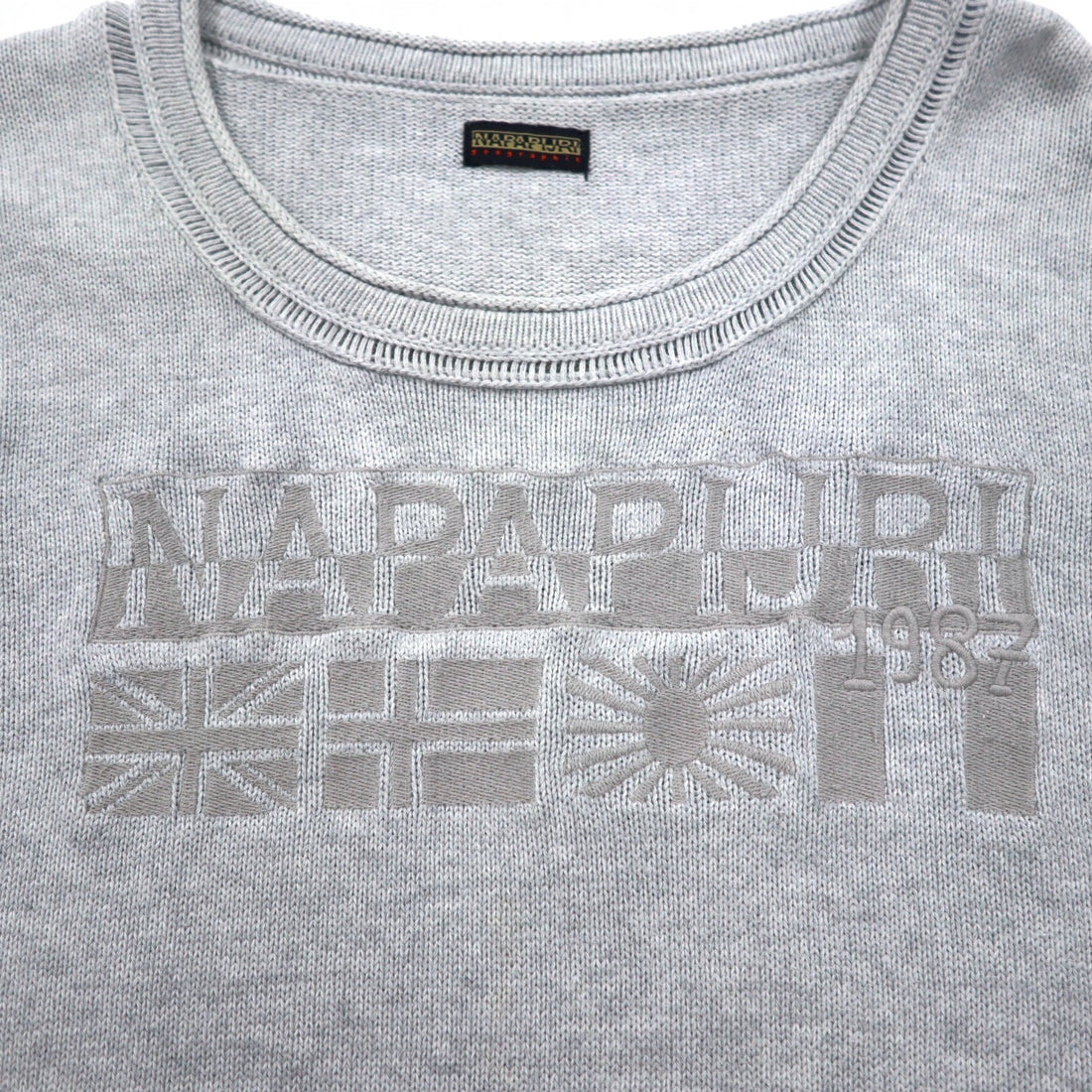 NAPAPIJRI Cotton Knit Sweater M Grey Patch S13-DELEVEN S1358E