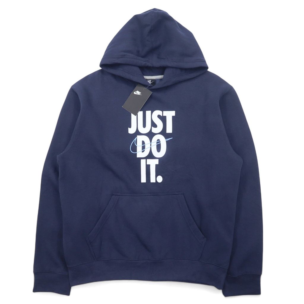 日本然リトテ-古着オンライン-NIKE プルオーバーパーカー L ネイビー コットン 裏起毛 スウッシュロゴ JUST DO IT HOODIE 928717-451 未使用品-NIKE Pullover Hoodie L Navy Cotton brushed lining Swoosh Logo JUST DO IT HOODIE 928717-451 Unused
