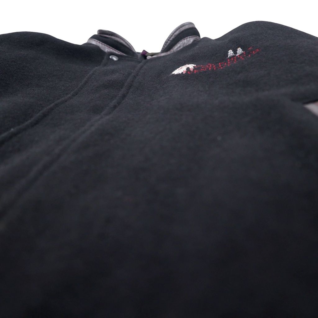 CANADA SPORTSWEAR Made in Canada Leather Sleeve Stadium Jacket XL Black Wool Leather Embroidery PEACE HILLS