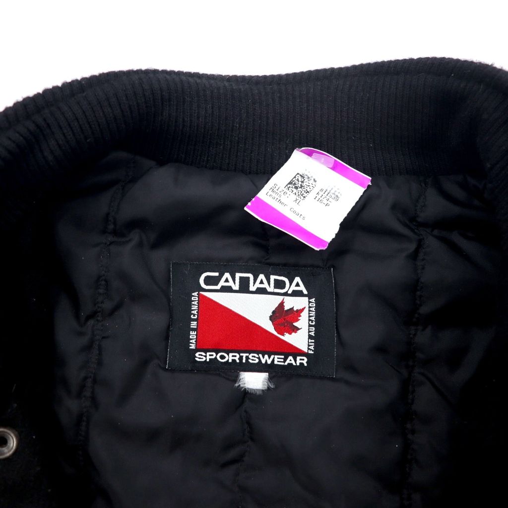 CANADA SPORTSWEAR Made in Canada Leather Sleeve Stadium Jacket XL Black Wool Leather Embroidery PEACE HILLS