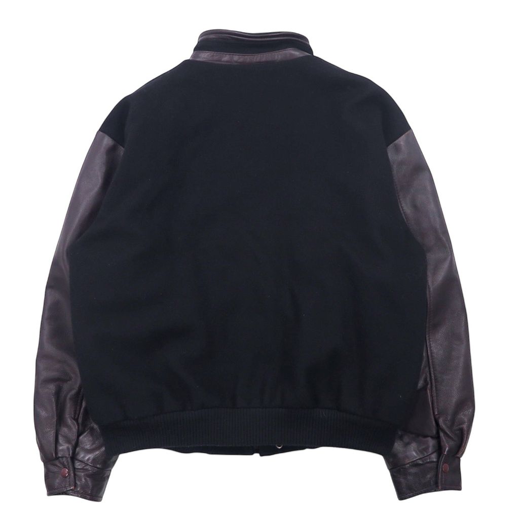 CANADA SPORTSWEAR Made in Canada Leather Sleeve Stadium Jacket XL Black Wool Leather Embroidery PEACE HILLS