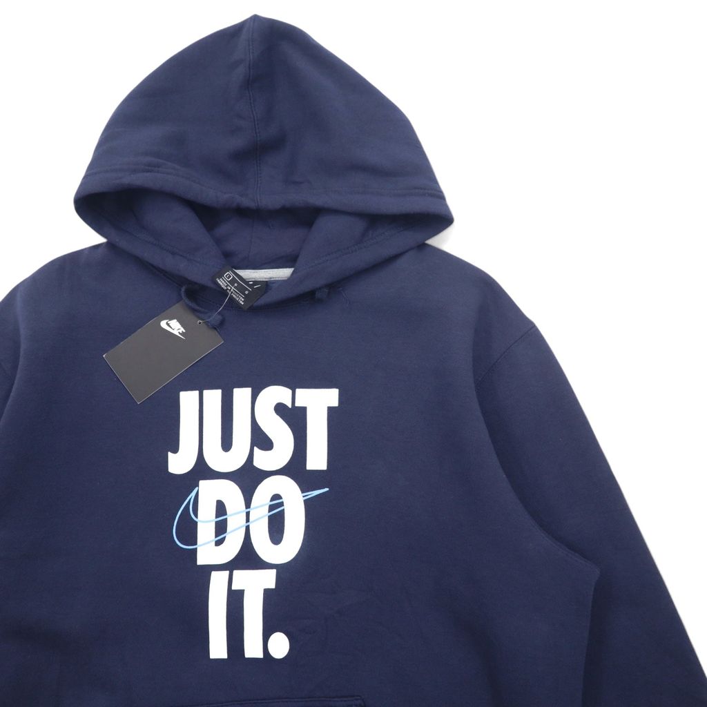 NIKE Pullover Hoodie L Navy Cotton Fleece Swoosh Logo JUST DO IT HOODIE 928717-451 Unused