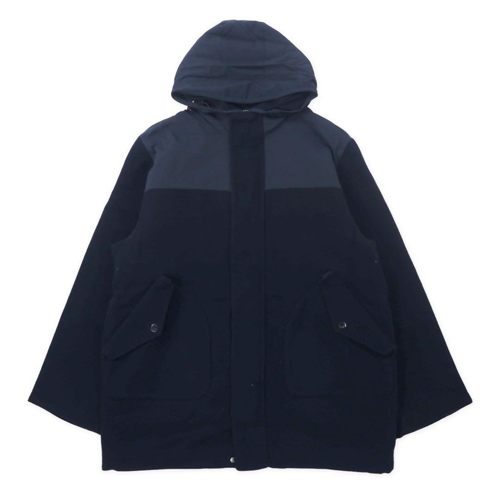 NAUTICA Different Materials Overcoat XL Navy Wool Hood Retractable Double Zip