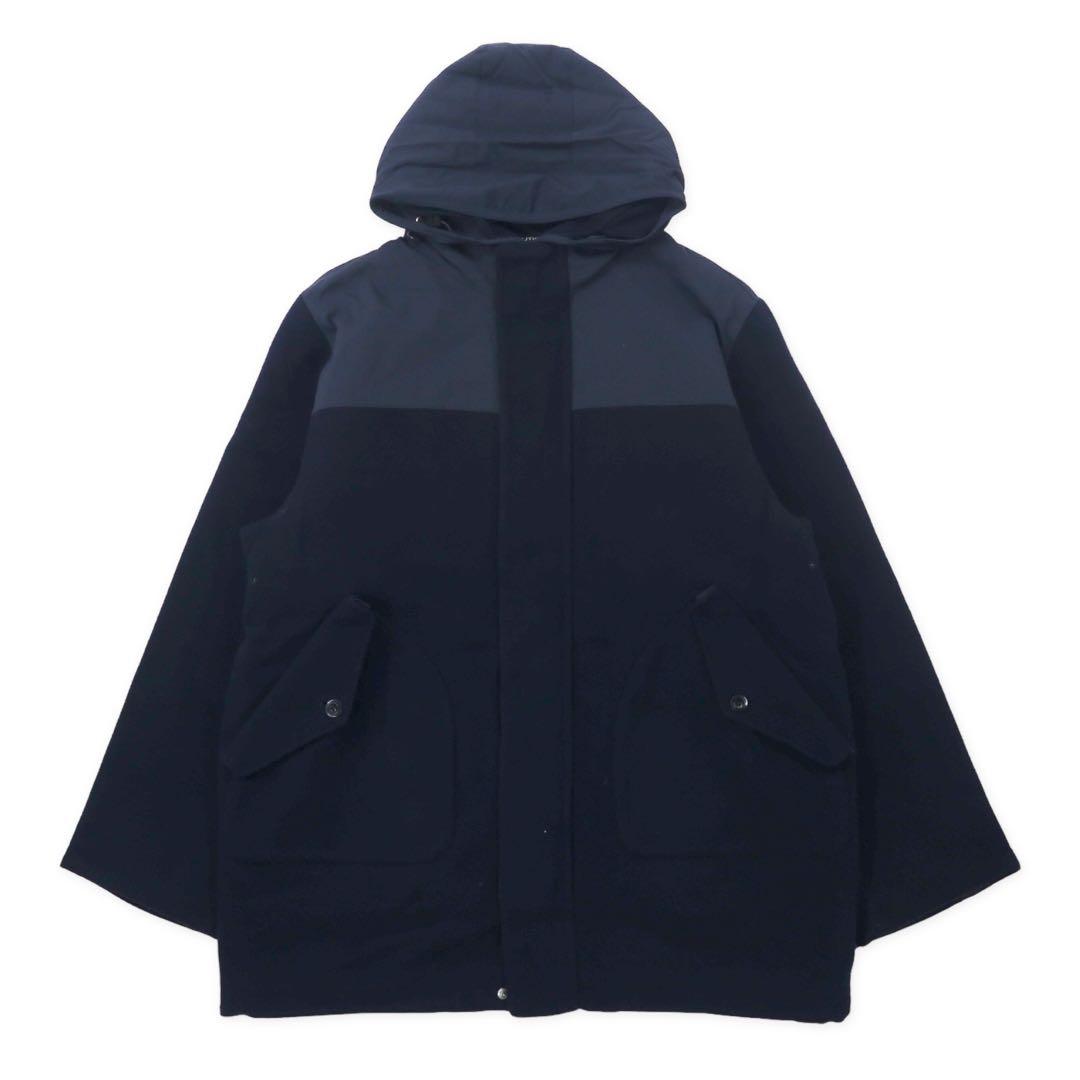 NAUTICA Different Materials Overcoat XL Navy Wool Hood Retractable Double Zip
